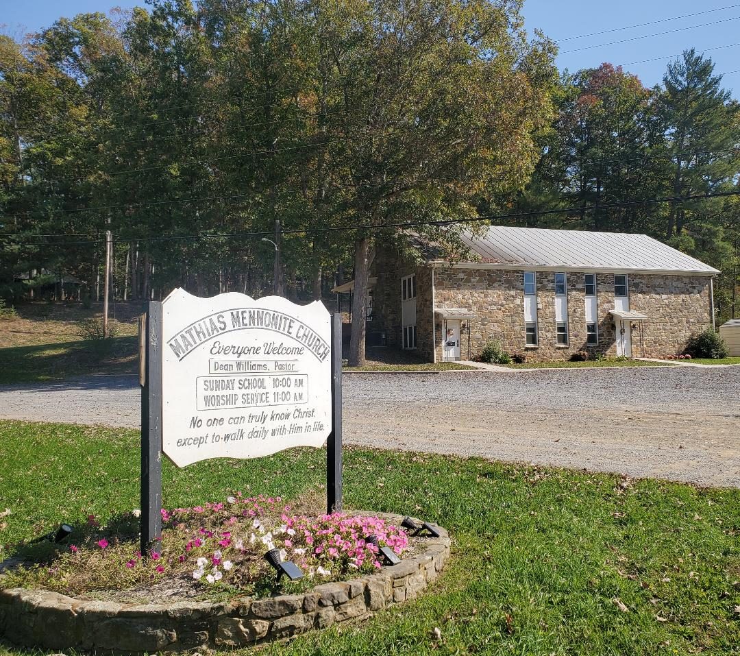 Mathias Mennonite Church sign and building, Mathias, West Virginia