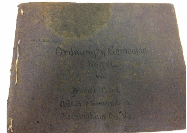 A page of the Ordnung und Gemeinde Regel associated with Daniel Good